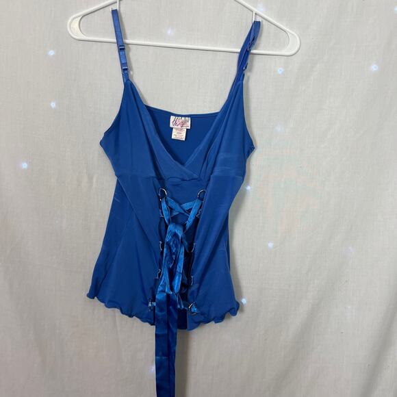 Blue Grunge Glam Lace Up Corset Babydoll Whimsygoth Fairycore Camisole Top M - Picture 3 of 4